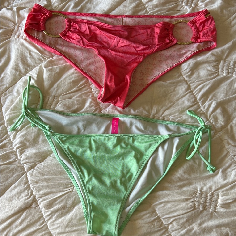 Vintage victorias secret Pink & Mint Green Bikini Bottoms - Ring Detail